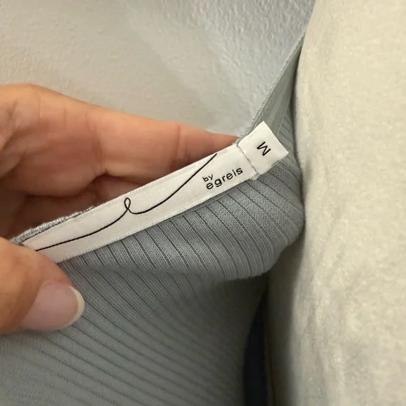 By Egreis - Off-Shoulder Ribbed Button-Up Top - Blue - Picture 5 of 6